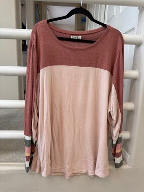 Relaxed Colorblock Long Sleeve Top in Dusty Rose & Blush